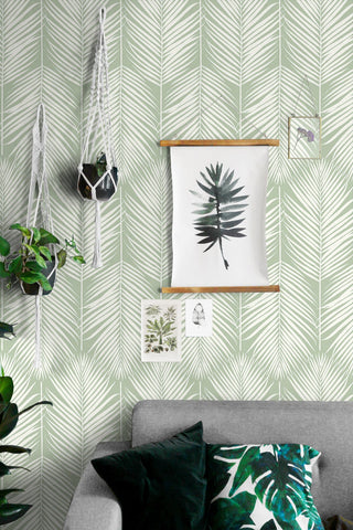 NW39804 palm silhouette coastal peel and stick removable wallpaper living room from NextWall