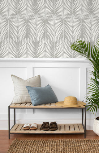 NW39808 palm silhouette coastal peel and stick removable wallpaper entryway from NextWall