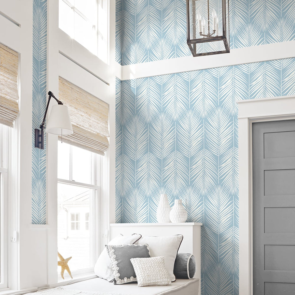 
                  
                    NW39812 palm silhouette coastal peel and stick removable wallpaper beach bedroom from NextWall
                  
                