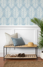 NW39812 palm silhouette coastal peel and stick removable wallpaper entryway from NextWall