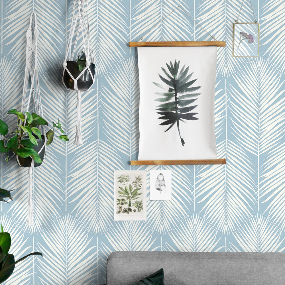 
                  
                    NW39812 palm silhouette coastal peel and stick removable wallpaper living room from NextWall
                  
                