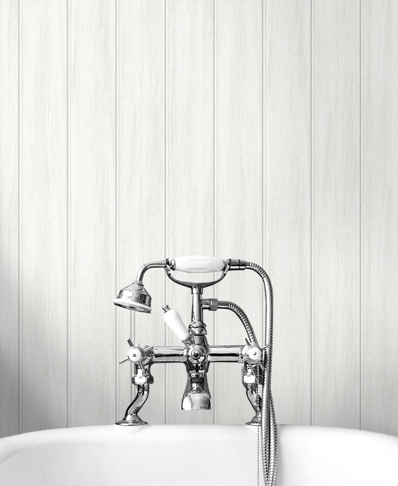 NW39900 wood panel faux peel and stick wallpaper bathroom from NextWall