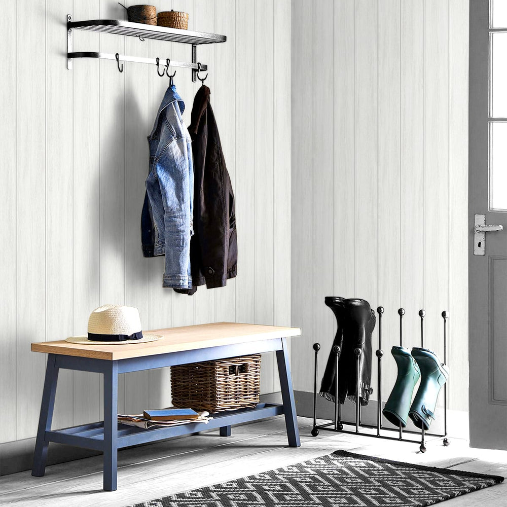 
                  
                    NW39900 wood panel faux peel and stick wallpaper entryway from NextWall
                  
                