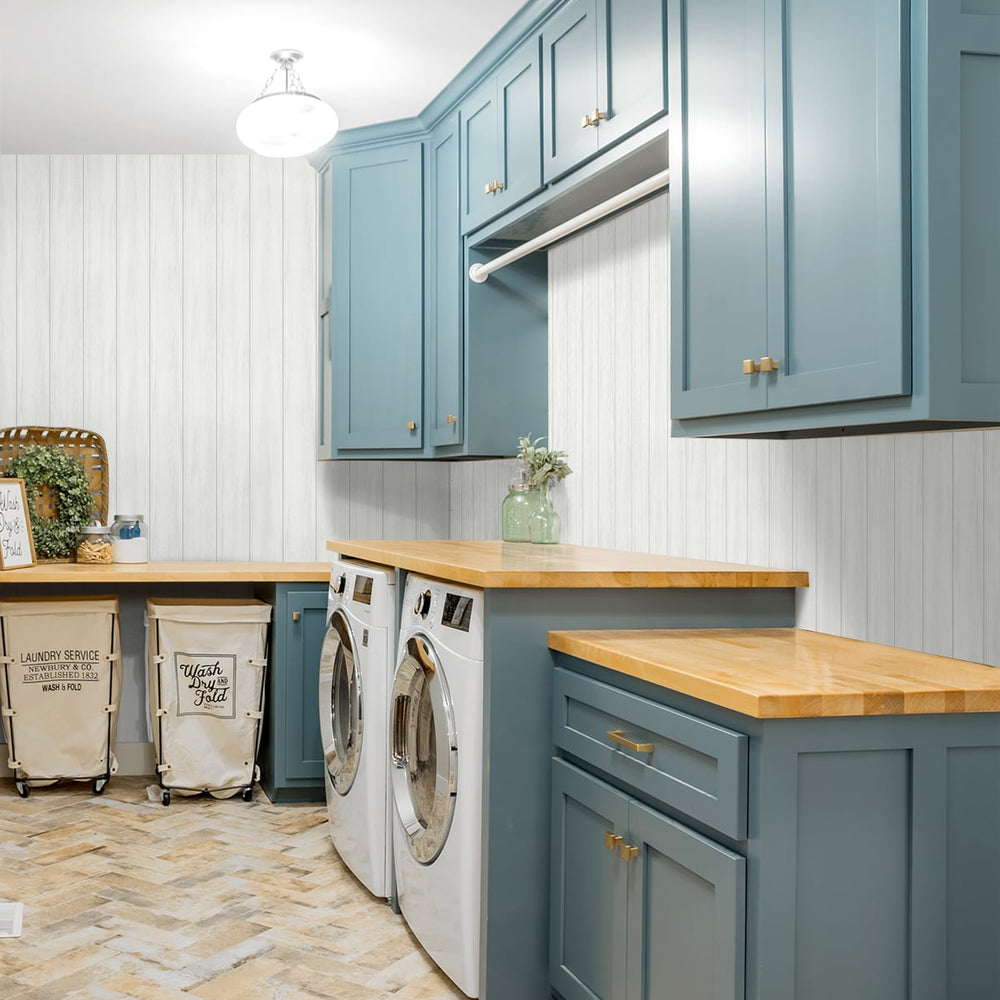 
                  
                    NW39900 wood panel faux peel and stick wallpaper laundry room from NextWall
                  
                