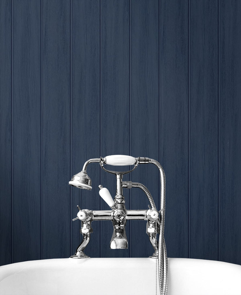 NW39902 wood panel faux peel and stick wallpaper bathroom from NextWall