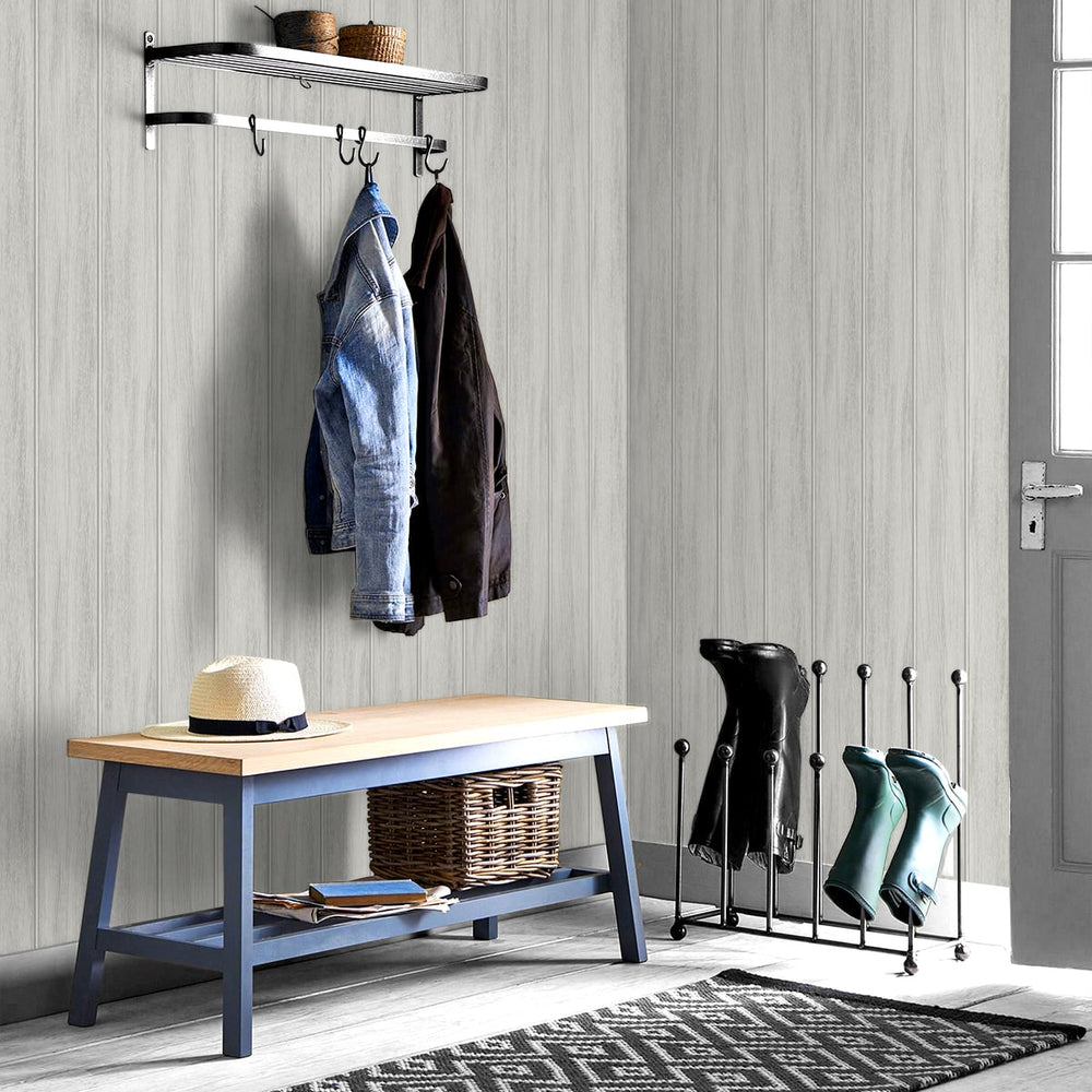 
                  
                    NW39906 wood panel faux peel and stick wallpaper entryway from NextWall
                  
                