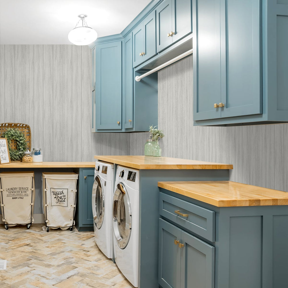 
                  
                    NW39906 wood panel faux peel and stick wallpaper laundry room from NextWall
                  
                