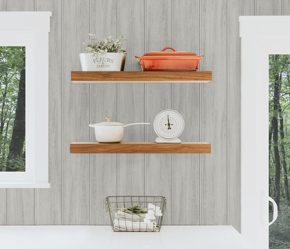 NW39906 wood panel faux peel and stick wallpaper kitchen from NextWall
