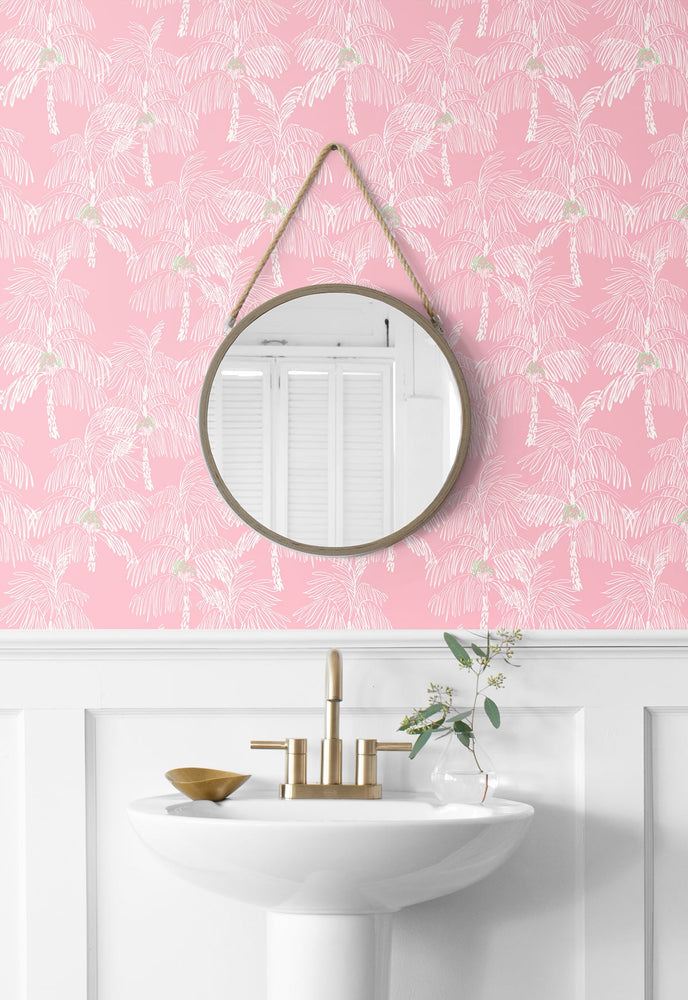 NW40001 Palm Beach botanical peel and stick removable wallpaper bathroom from NextWall