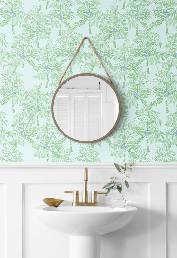 NW40002 Palm Beach botanical peel and stick removable wallpaper bathroom from NextWall
