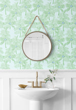 NW40002 Palm Beach botanical peel and stick removable wallpaper bathroom from NextWall