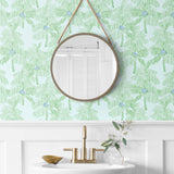 NW40002 Palm Beach botanical peel and stick removable wallpaper bathroom from NextWall