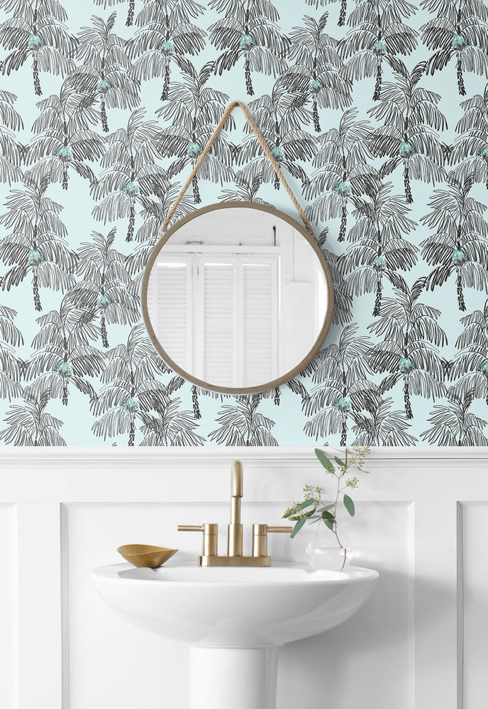 NW40012 Palm Beach botanical peel and stick removable wallpaper bathroom from NextWall