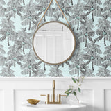 NW40012 Palm Beach botanical peel and stick removable wallpaper bathroom from NextWall