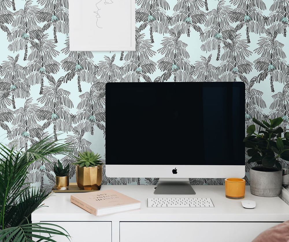 NW40012 Palm Beach botanical peel and stick removable wallpaper office from NextWall
