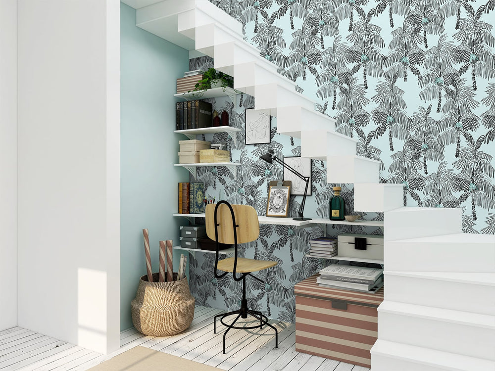 NW40012 Palm Beach botanical peel and stick removable wallpaper staircase from NextWall
