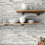 NW40200 faux stacked stone peel and stick wallpaper kitchen from NextWall