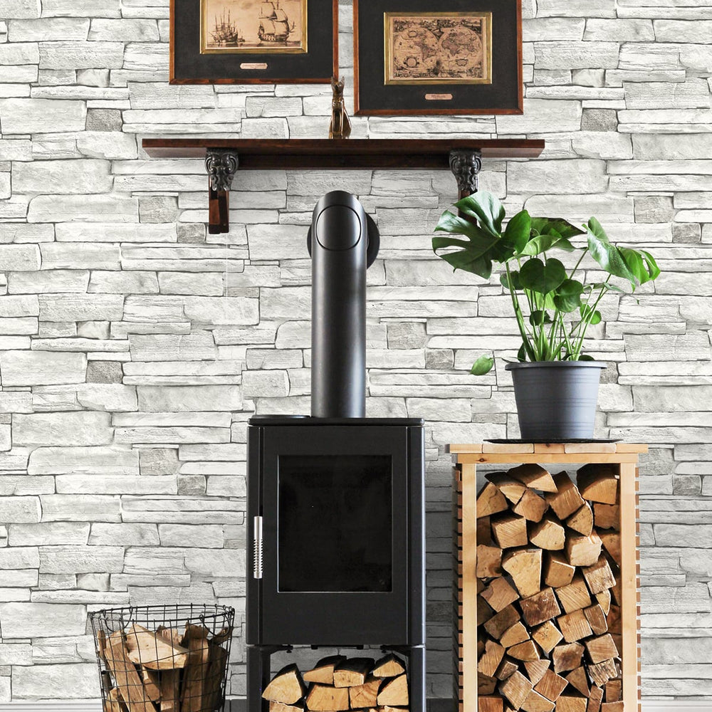 
                  
                    NW40200 faux stacked stone peel and stick wallpaper fireplace from NextWall
                  
                