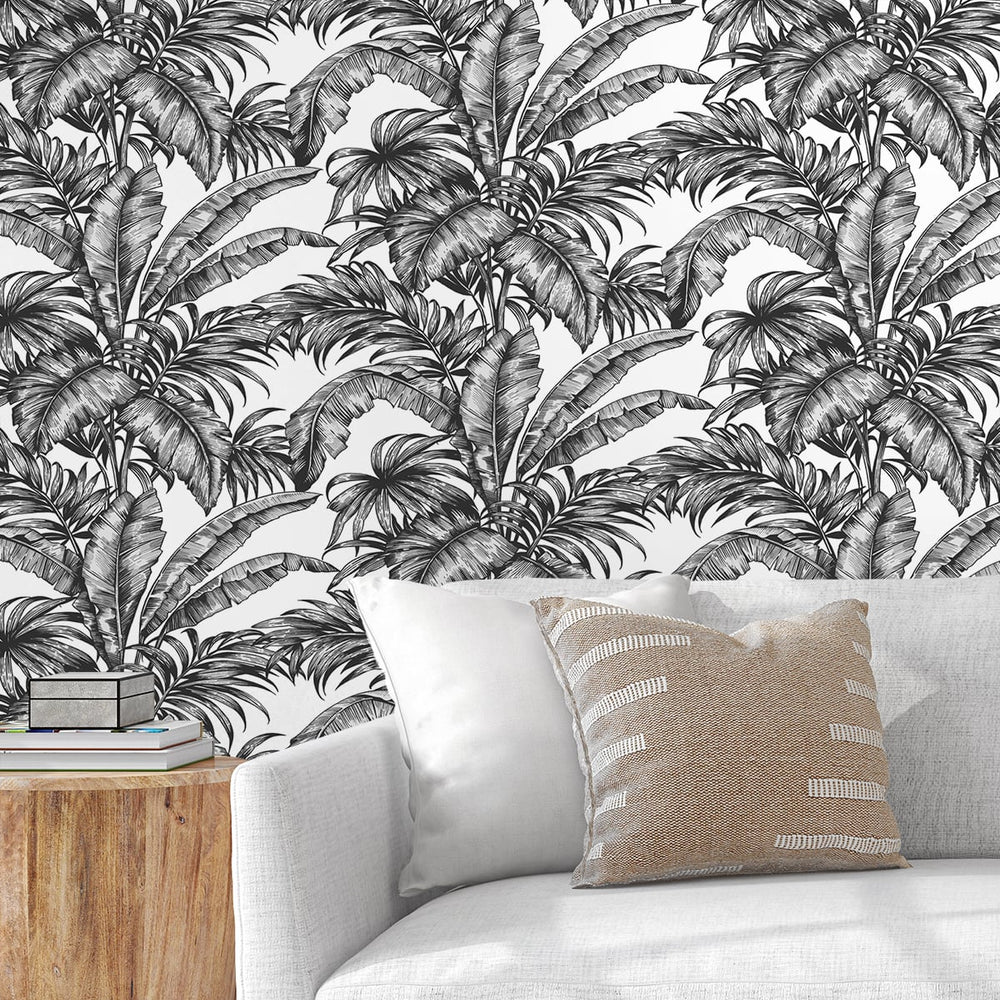 NW40400 palm jungle premium peel and stick removable wallpaper living room from NextWall