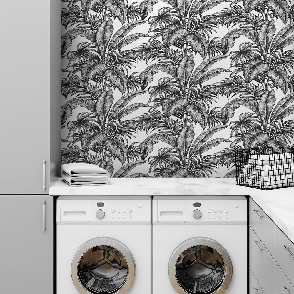 
                  
                    NW40400 palm jungle premium peel and stick removable wallpaper laundry room from NextWall
                  
                