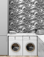 NW40400 palm jungle premium peel and stick removable wallpaper laundry room from NextWall