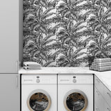 NW40400 palm jungle premium peel and stick removable wallpaper laundry room from NextWall