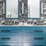 NW40400 palm jungle premium peel and stick removable wallpaper bathroom from NextWall
