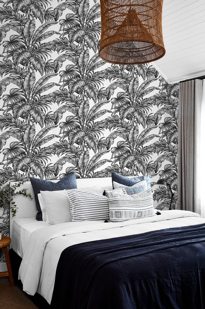 NW40400 palm jungle premium peel and stick removable wallpaper bedroom from NextWall