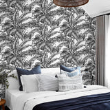 NW40400 palm jungle premium peel and stick removable wallpaper bedroom from NextWall
