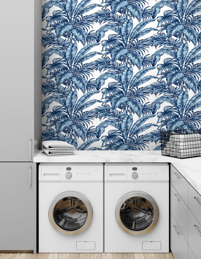 NW40402 palm jungle premium peel and stick laundry room removable wallpaper from NextWall