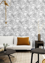 NW40508 tropical linework premium peel and stick wallpaper living room from NextWall