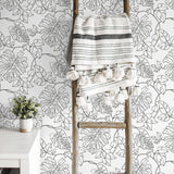 NW40508 tropical linework premium peel and stick wallpaper entryway from NextWall