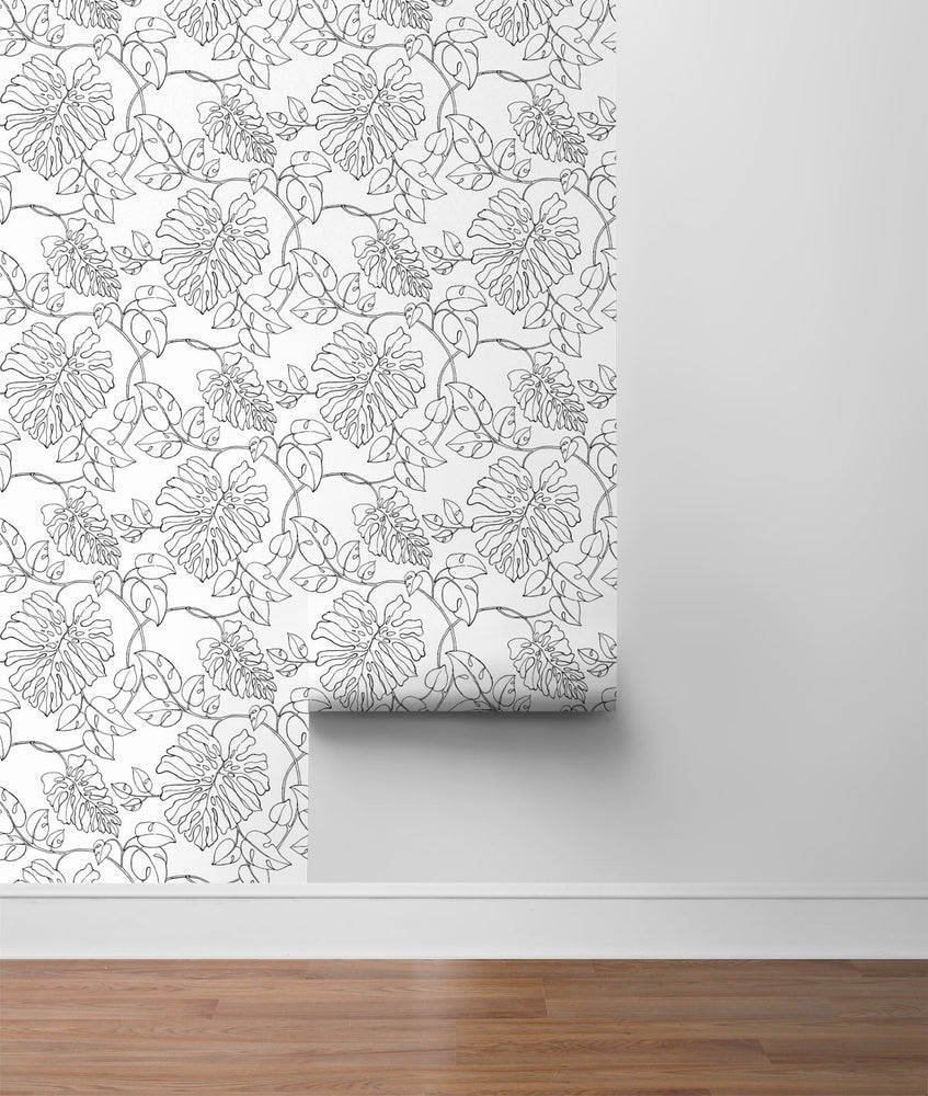 NW40508 tropical linework premium peel and stick wallpaper roll from NextWall