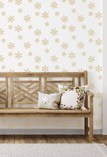 NW41005 metallic gold snowflakes Christmas peel and stick wallpaper entryway from NextWall