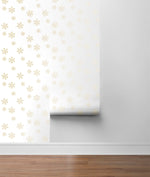 NW41005 metallic gold snowflakes Christmas peel and stick wallpaper roll from NextWall