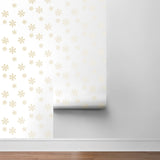 NW41005 metallic gold snowflakes Christmas peel and stick wallpaper roll from NextWall