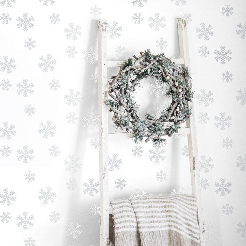 
                  
                    NW41008 metallic silver snowflakes Christmas peel and stick wallpaper wreath from NextWall
                  
                