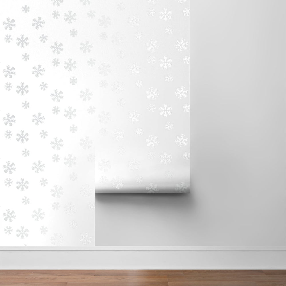 
                  
                    NW41008 metallic silver snowflakes Christmas peel and stick wallpaper roll from NextWall
                  
                