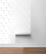 NW41008 metallic silver snowflakes Christmas peel and stick wallpaper roll from NextWall