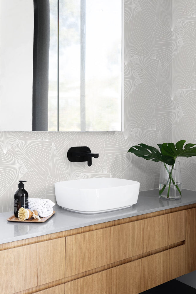 NW41308 ray geo geometric peel and stick removable wallpaper bathroom from NextWall