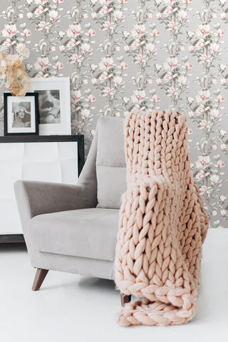 NW41401 magnolia floral peel and stick removable wallpaper living room from NextWall