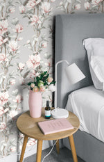 NW41401 magnolia floral peel and stick removable wallpaper bedroom from NextWall
