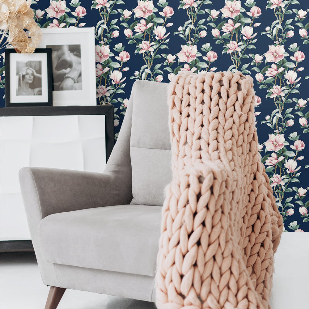 
                  
                    NW41402 magnolia floral peel and stick removable wallpaper living room from NextWall
                  
                