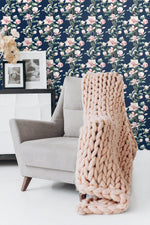 NW41402 magnolia floral peel and stick removable wallpaper living room from NextWall