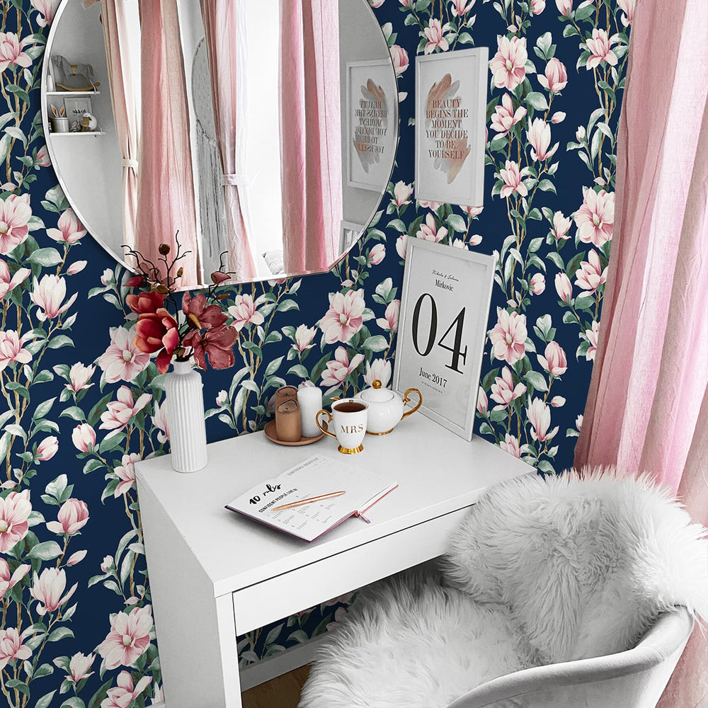 
                  
                    NW41402 magnolia floral peel and stick removable wallpaper desk from NextWall
                  
                