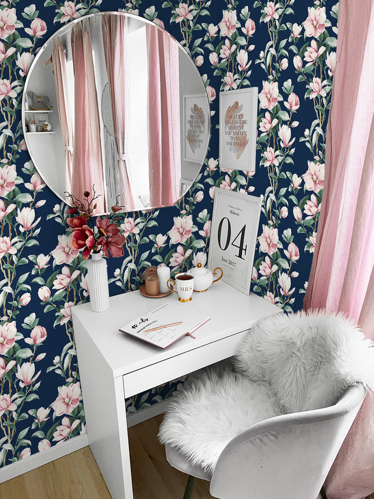 NW41402 magnolia floral peel and stick removable wallpaper desk from NextWall