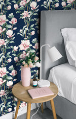 NW41402 magnolia floral peel and stick removable wallpaper bedroom from NextWall