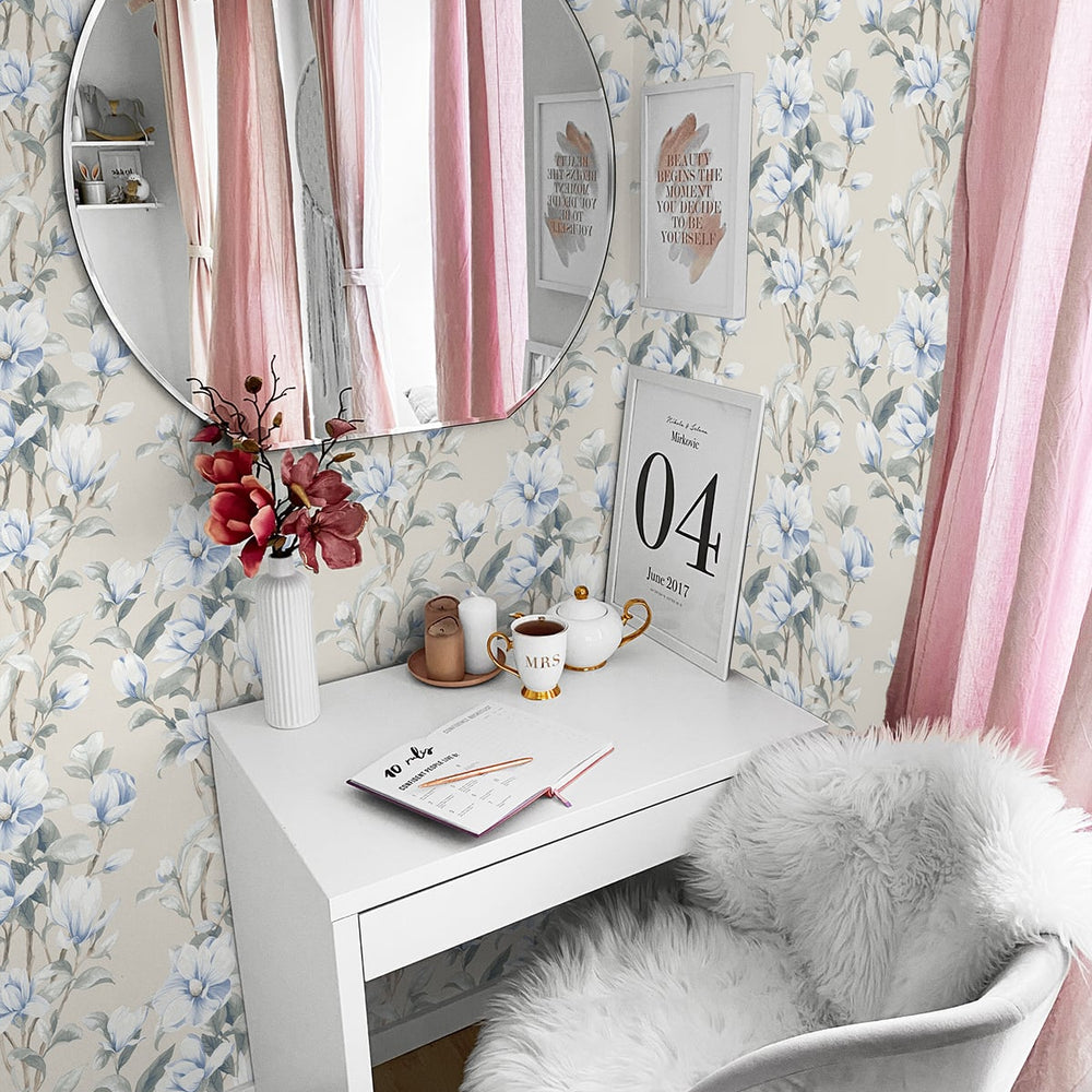 
                  
                    NW41412 magnolia floral peel and stick removable wallpaper desk from NextWall
                  
                