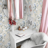 NW41412 magnolia floral peel and stick removable wallpaper desk from NextWall