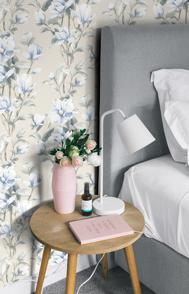 NW41412 magnolia floral peel and stick removable wallpaper bedroom from NextWall